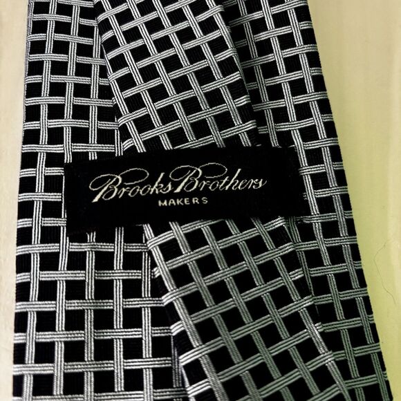 Brooks Brothers Makers Tie Blue Checkered Basket Weave Necktie Made USA NEW - Picture 2 of 4